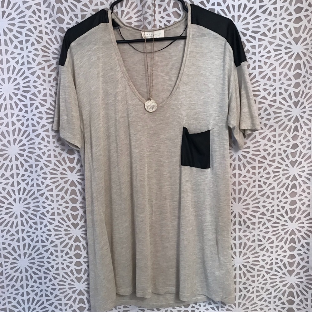 Zara Collection T-shirt with leather